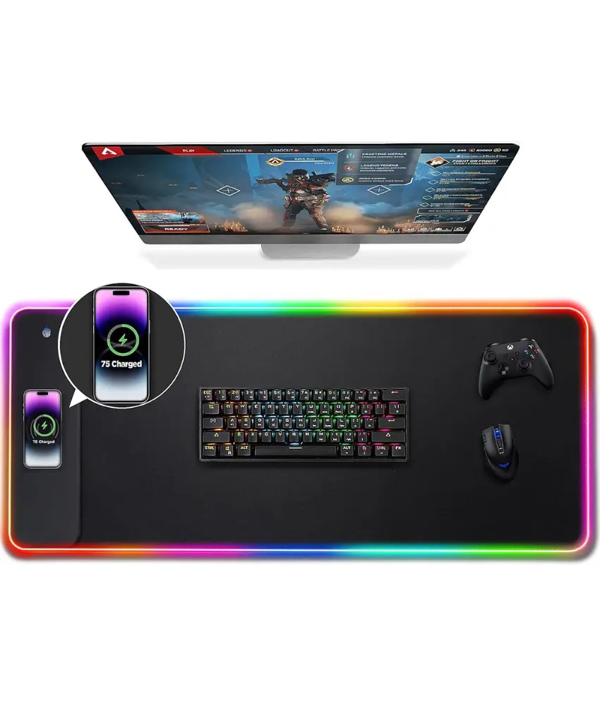 RGB Mouse Pad with Wireless Charging - 15W Power for iPhone, Android & Smartwatches