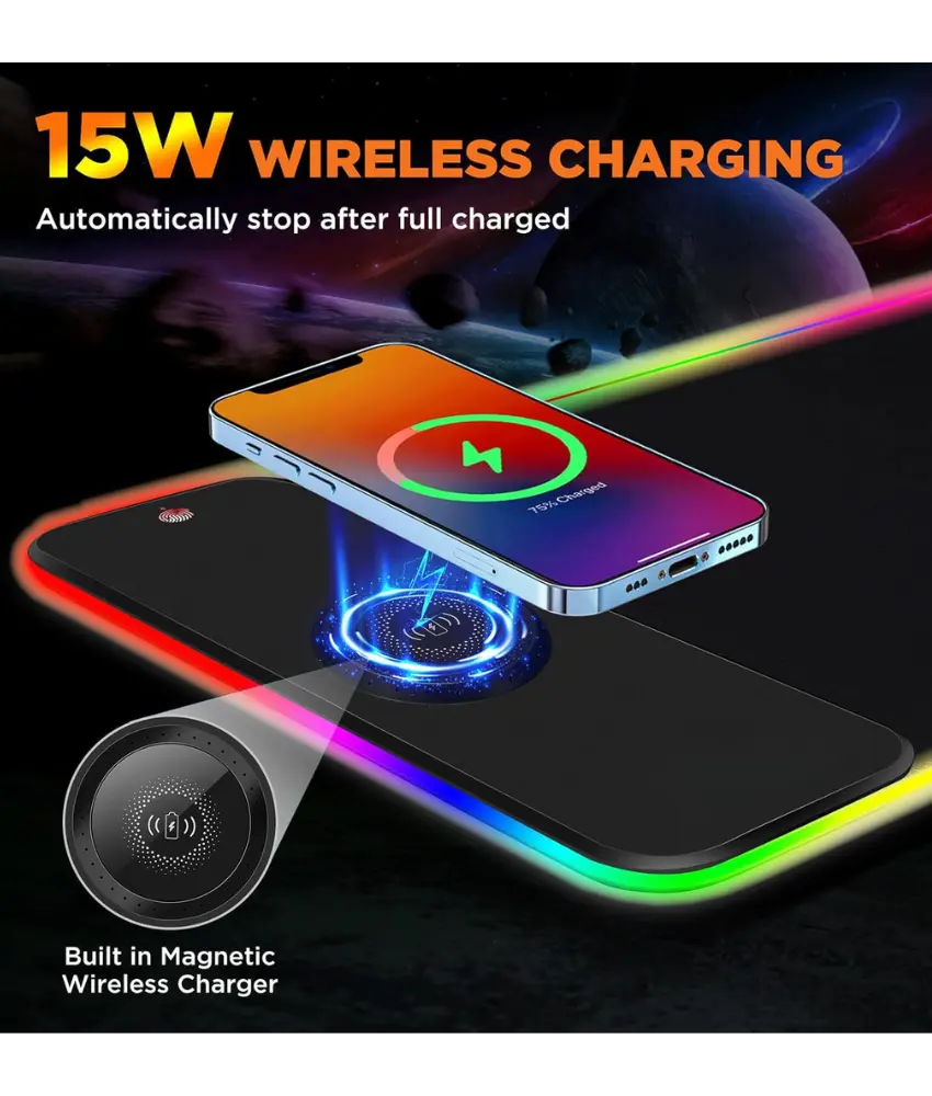 RGB Mouse Pad with Wireless Charging - 15W Power for iPhone, Android & Smartwatches