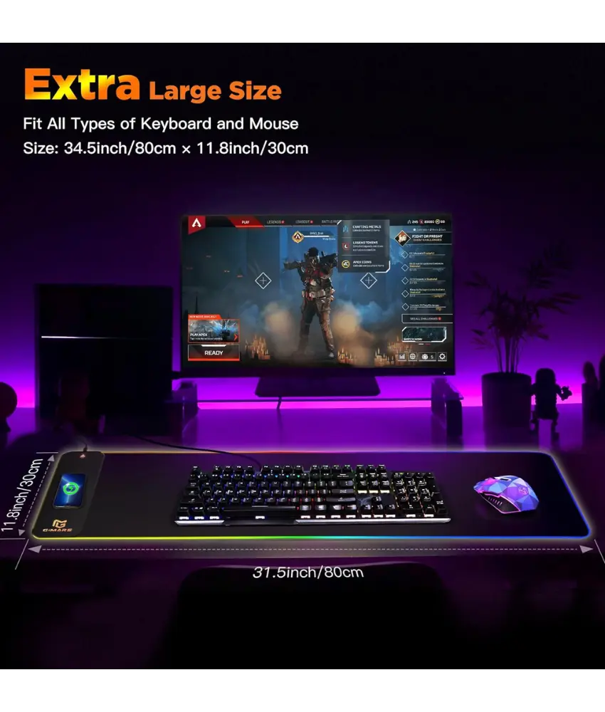 RGB Mouse Pad with Wireless Charging - 15W Power for iPhone, Android & Smartwatches