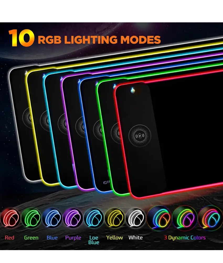 RGB Mouse Pad with Wireless Charging - 15W Power for iPhone, Android & Smartwatches